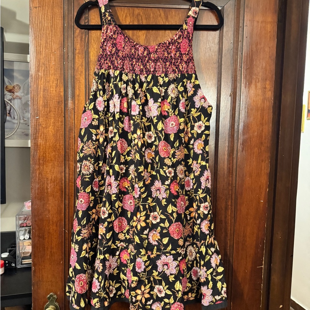 Free People Black Mini Dress with Pink & Yellow Floral Print